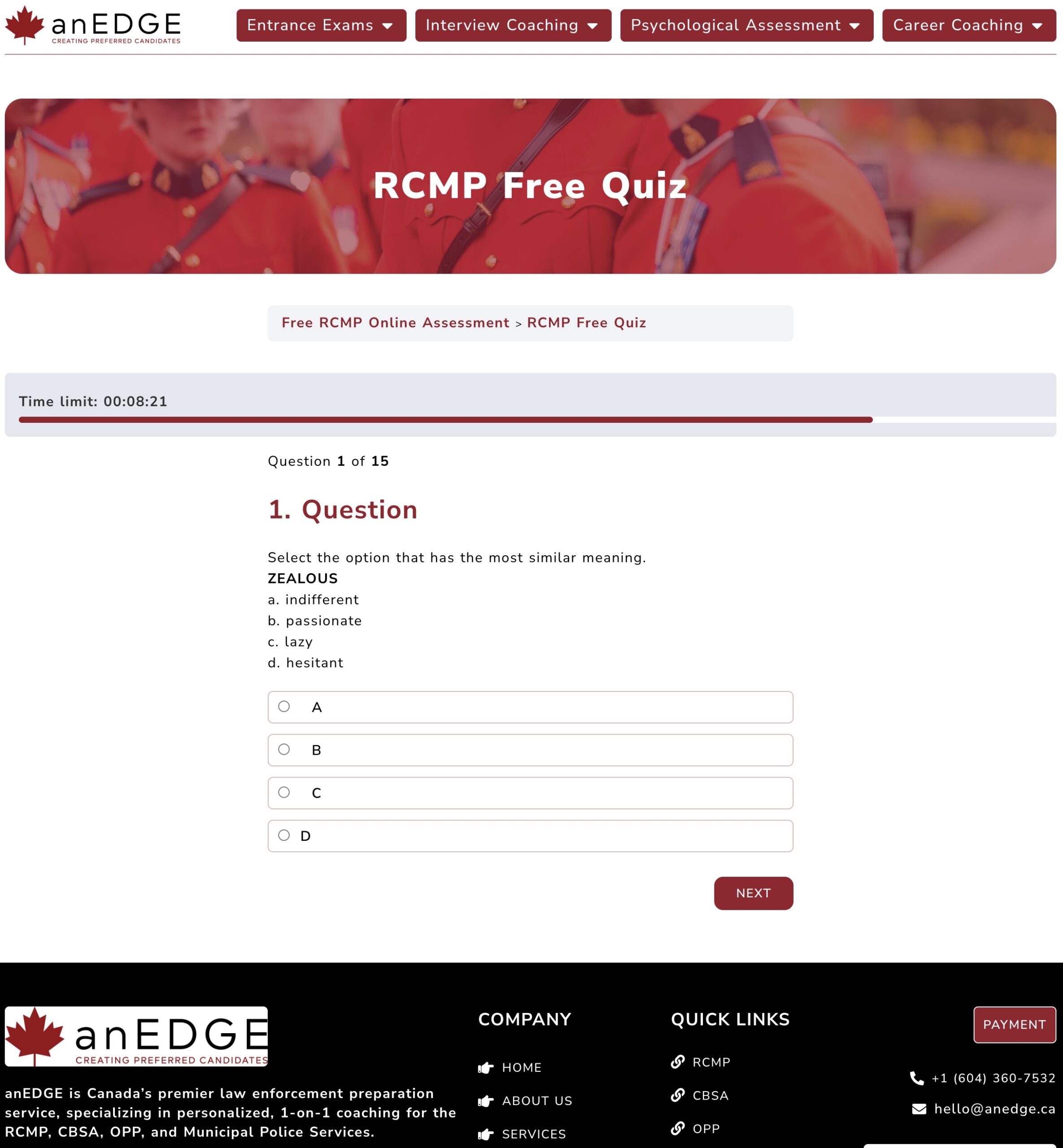 RCMP Entrance Assessment Exam