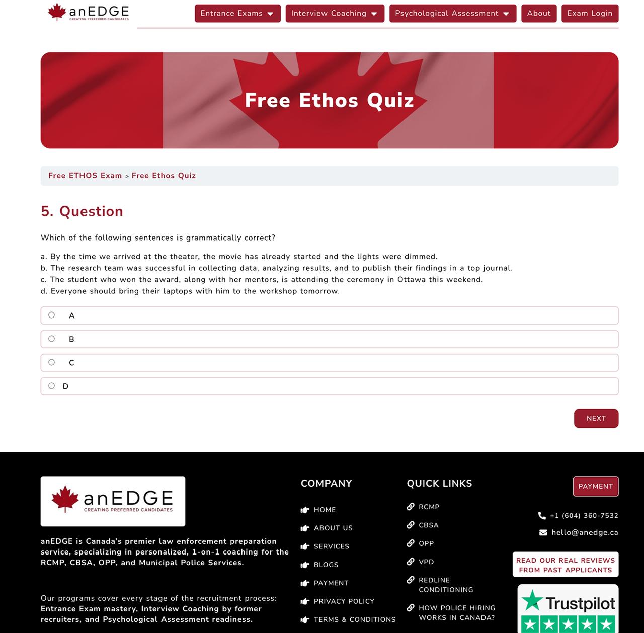 Applicant writing an Ethos Exam