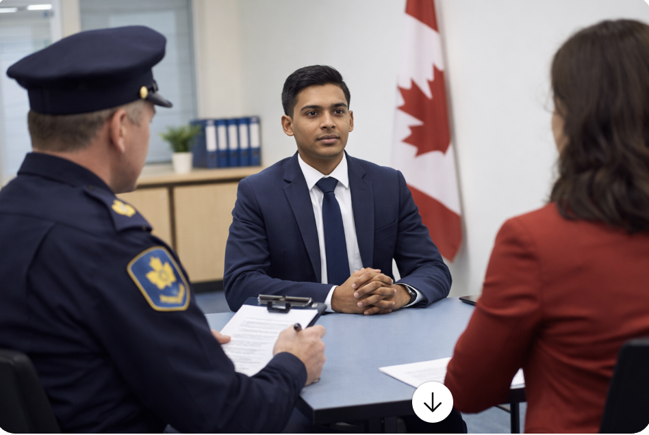 Police applicant attending a Canadian police interview with a law enforcement hiring panel