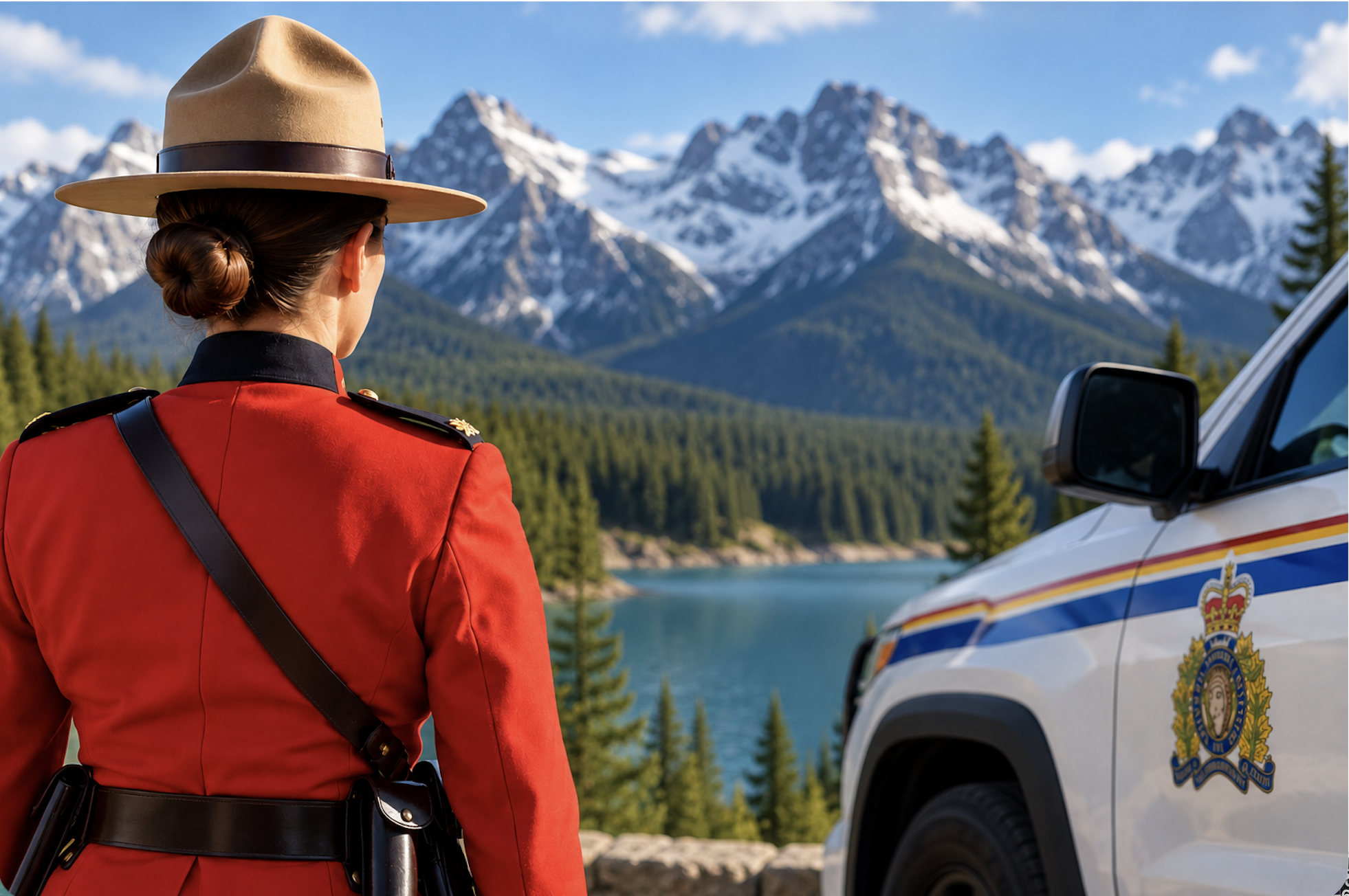 RCMP officer and patrol vehicle representing the RMAQ suitability interview process